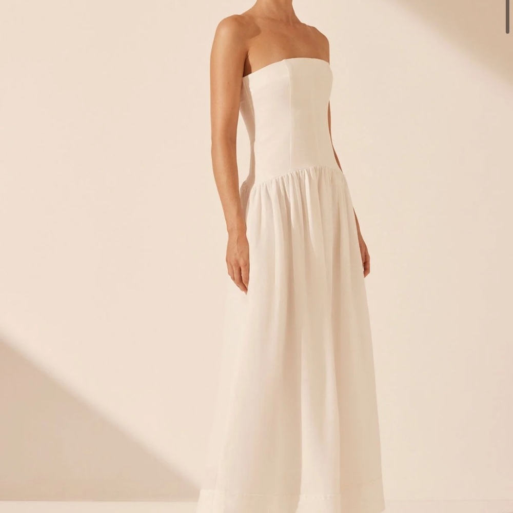 Shona Joy linen  Strapless White Dress